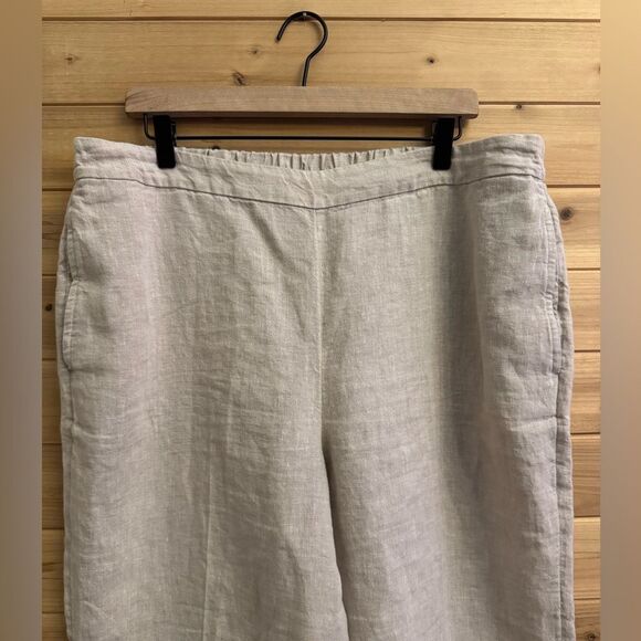 Chicos Size 3/16 Linen Ladder Trim Pull On Cropped Straight Leg Pants Breathable - Picture 3 of 11